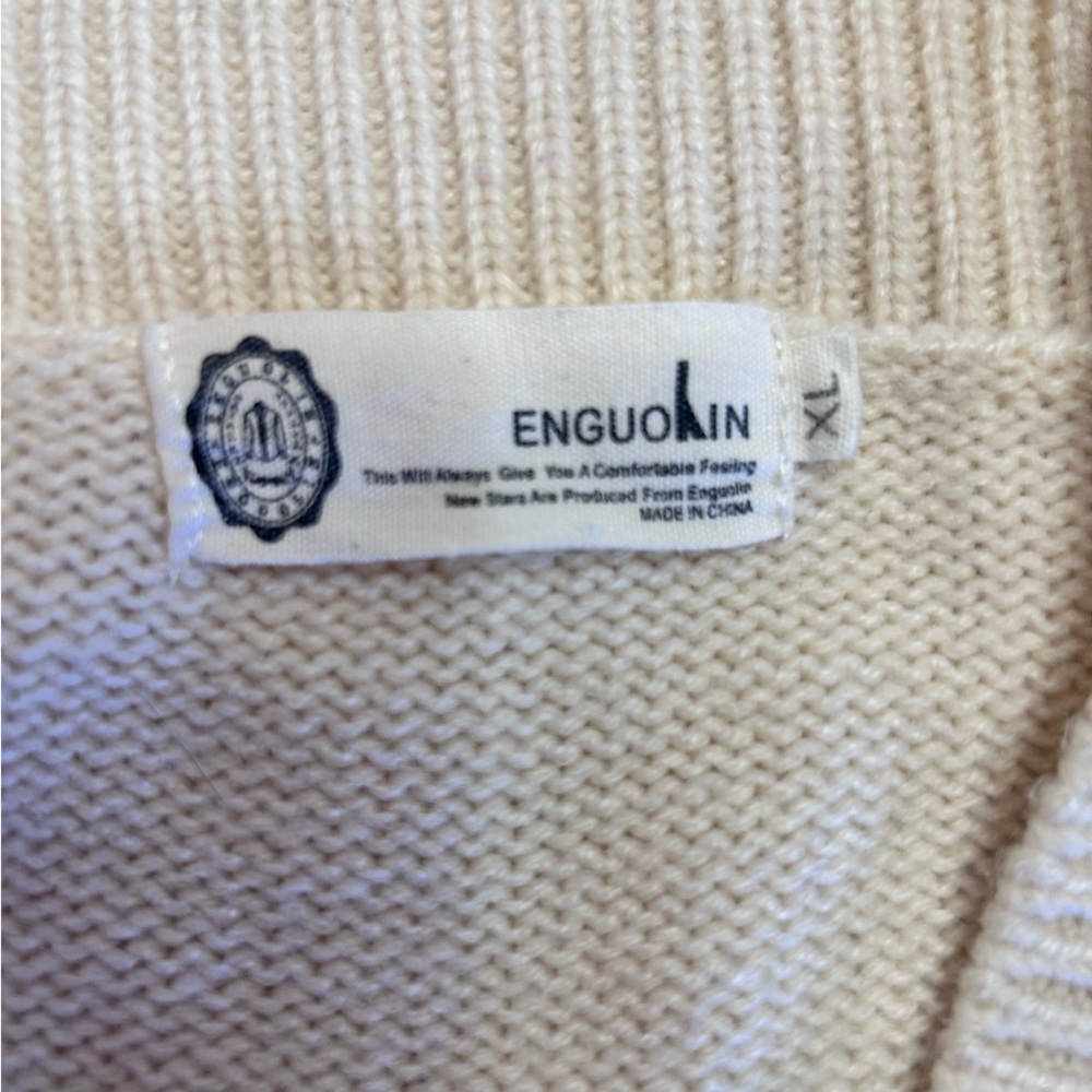 Enguolin Cat Pocket Oversized Cardigan Cream Knit Distressed Indie Twee Size XL - Picture 3 of 11